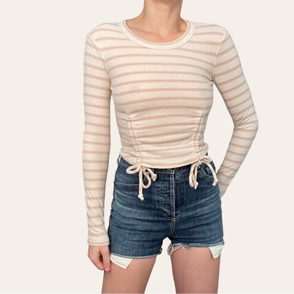 Arizona Cream Striped Cinched Waist Crop Top 💕 - Picture 1 of 2